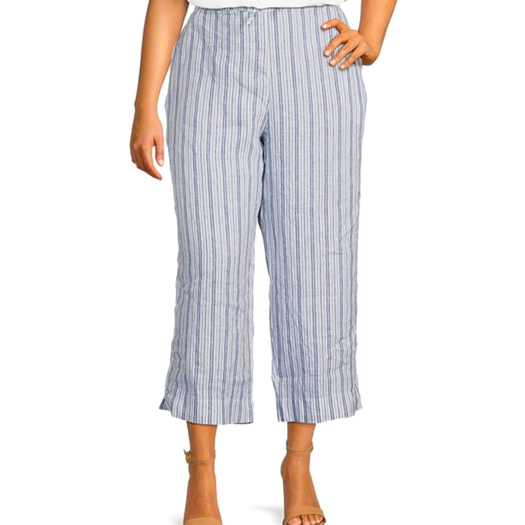Bryn Walker Saba Stripe Print Drawstring Waist Straight Leg Cropped Pants